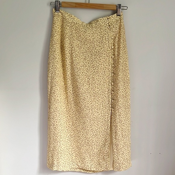 Frank & Oak Pastel Yellow Button Down Dainty Floral Midi Skirt S - Picture 2 of 15